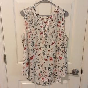 Floral & Greenery White Tank Top Shirt Blouse